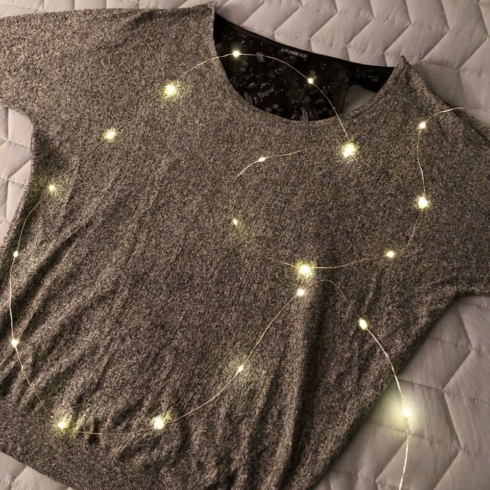 Express Gray Sweater with Black Lace Back